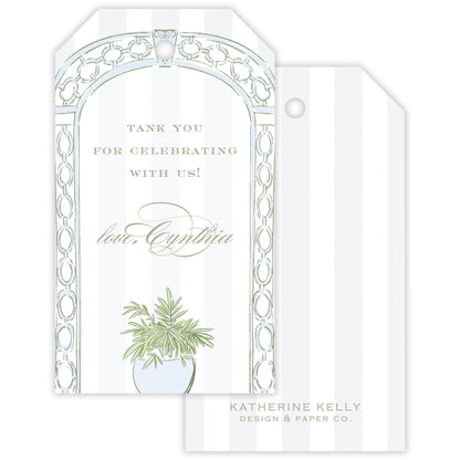 blue trellis party favor tag