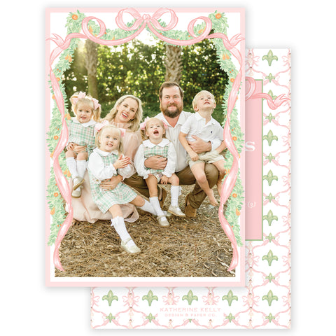 pink garland bow photo holiday card