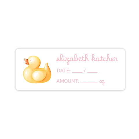rubber ducky pink breast milk bag labels