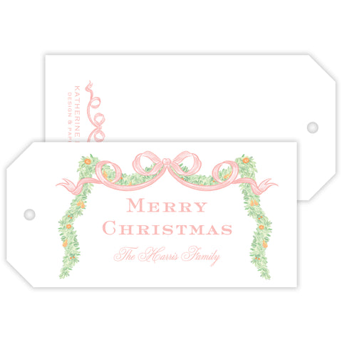pink bow garland personalized gift tag