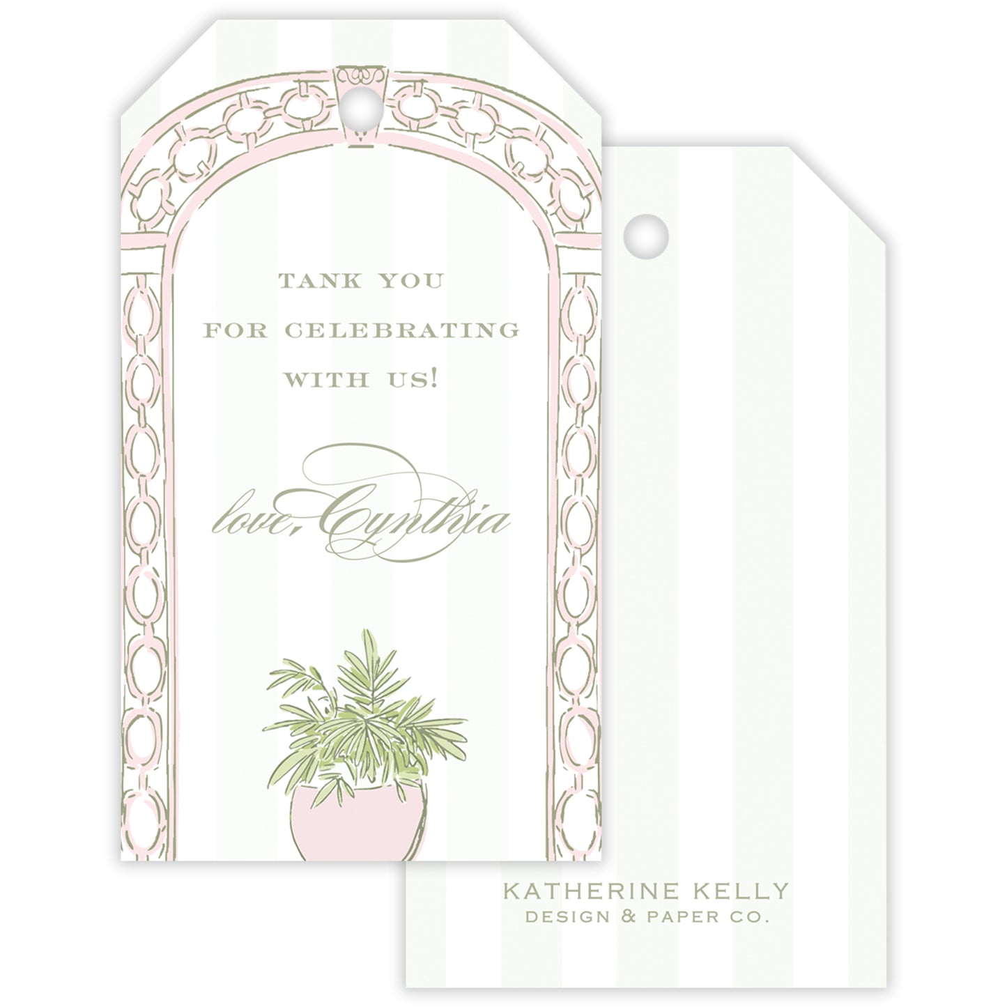 pink trellis party favor tag