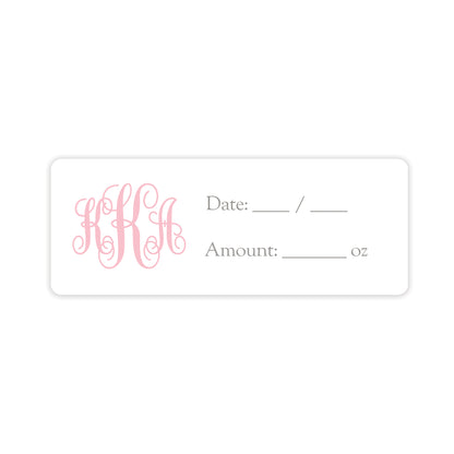 pink monogram breast milk bag labels
