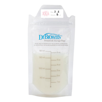 pink monogram breast milk bag labels