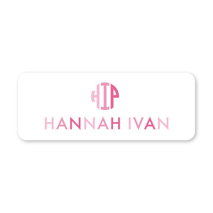 round monogram vinyl school labels - pink