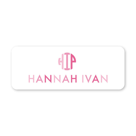 round monogram vinyl school labels - pink