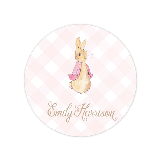 pink peter rabbit round vinyl school labels