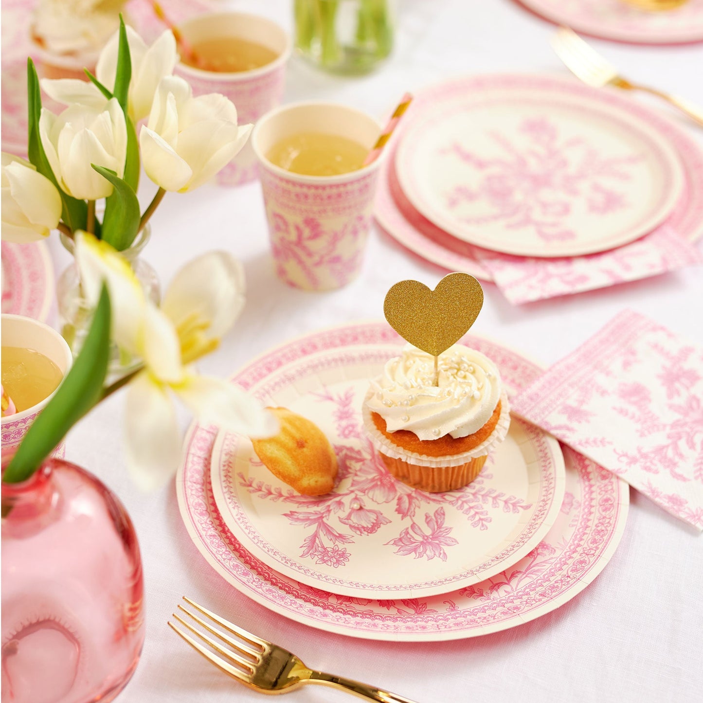 Pink Toile Cups (10 per pack)