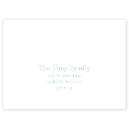 pale blue round monogram invitation