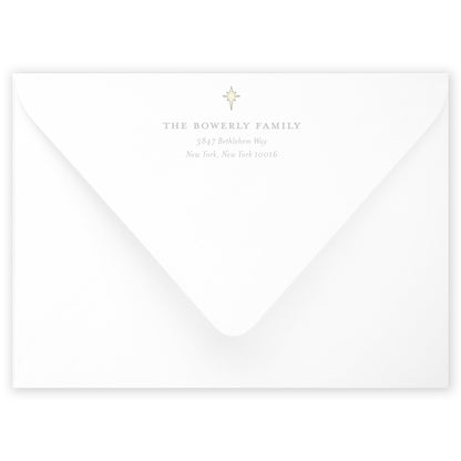 blue landscape nativity holiday card