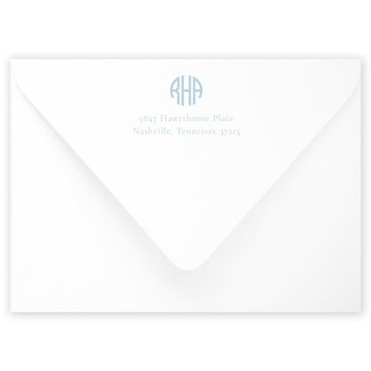 pale blue round monogram invitation