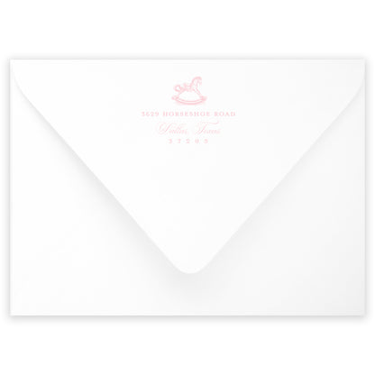 pink rocking horse baby shower invitation