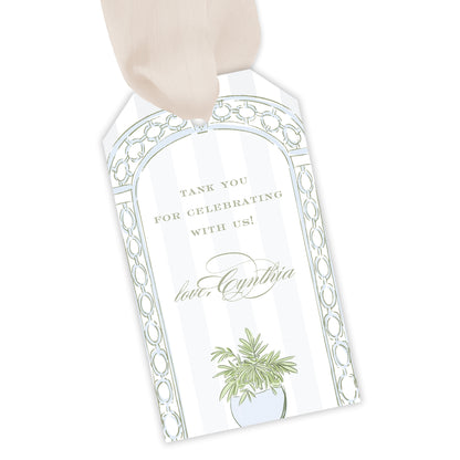 blue trellis party favor tag