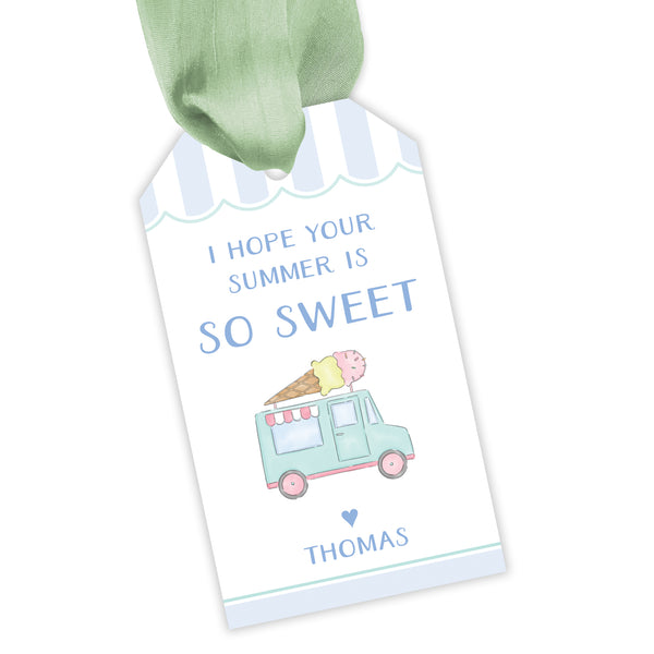 ice cream truck blue gift tag