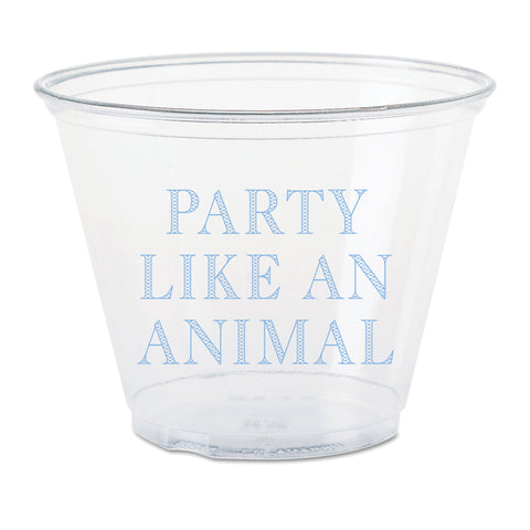 blue party animal plastic cups