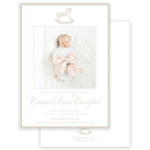 taupe rocking horse birth announcement