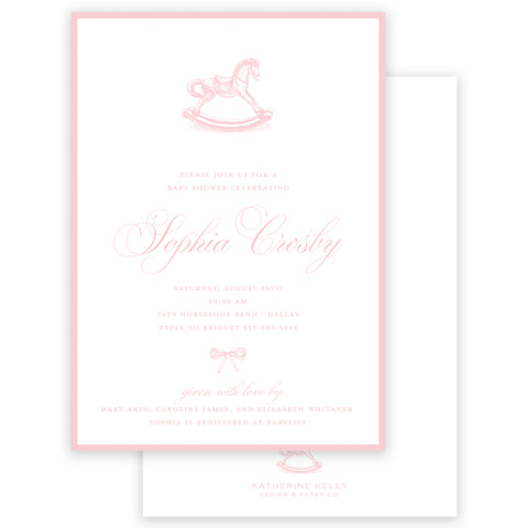 pink rocking horse baby shower invitation