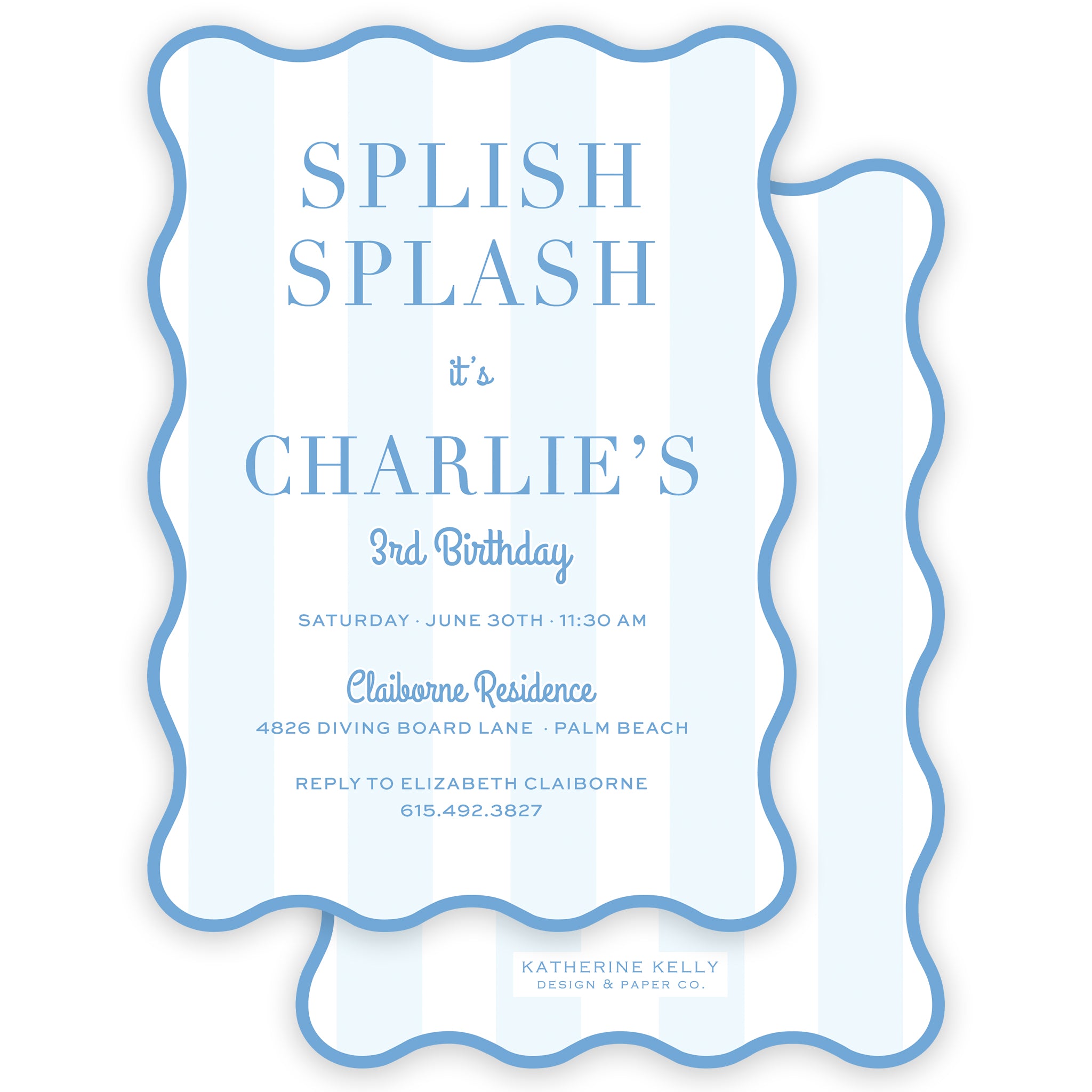 blue splish splash party invitation