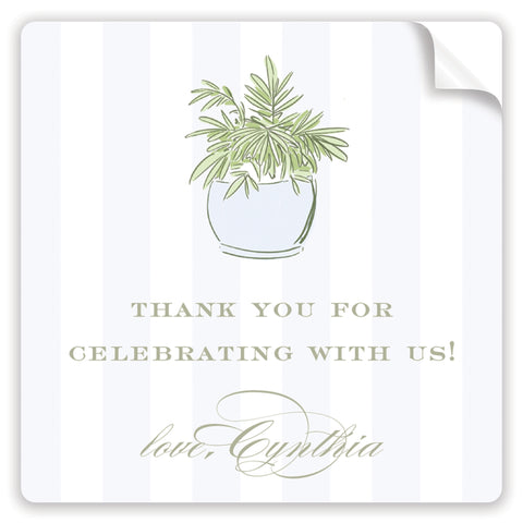 blue potted trellis thank you stickers