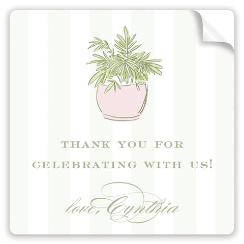 pink potted trellis thank you stickers