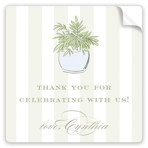 green potted trellis thank you stickers