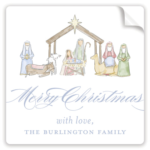 blue nativity holiday stickers
