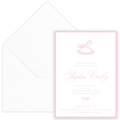 pink rocking horse baby shower invitation