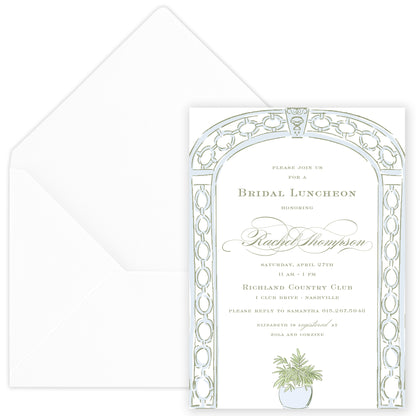 blue trellis party invitation