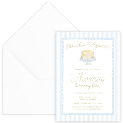 pancakes & pajamas birthday invitation - blue