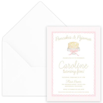 pancakes & pajamas birthday invitation - pink