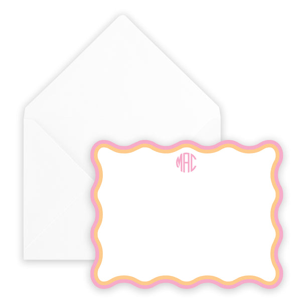 pink & orange wave monogram notecard