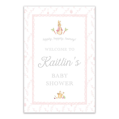 peter rabbit pink trellis welcome sign