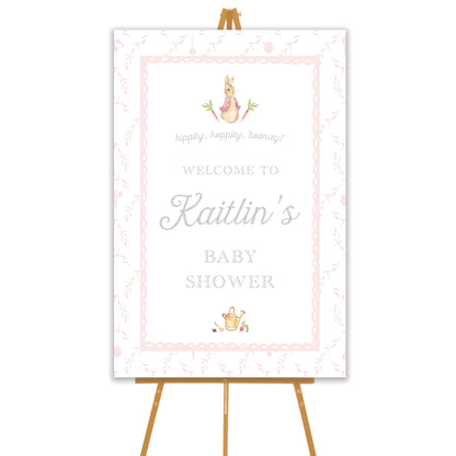 peter rabbit pink trellis welcome sign