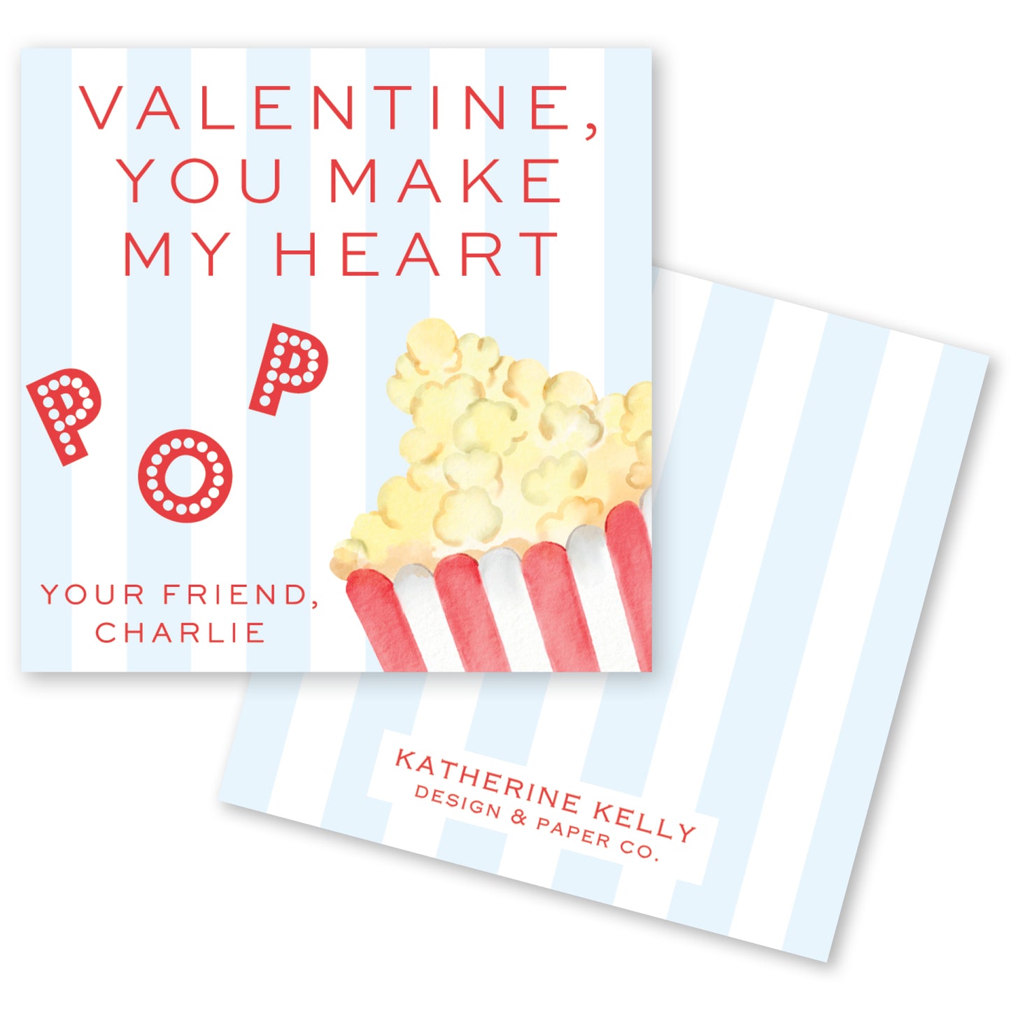 The image is a Valentine's Day card featuring a popcorn-themed design.