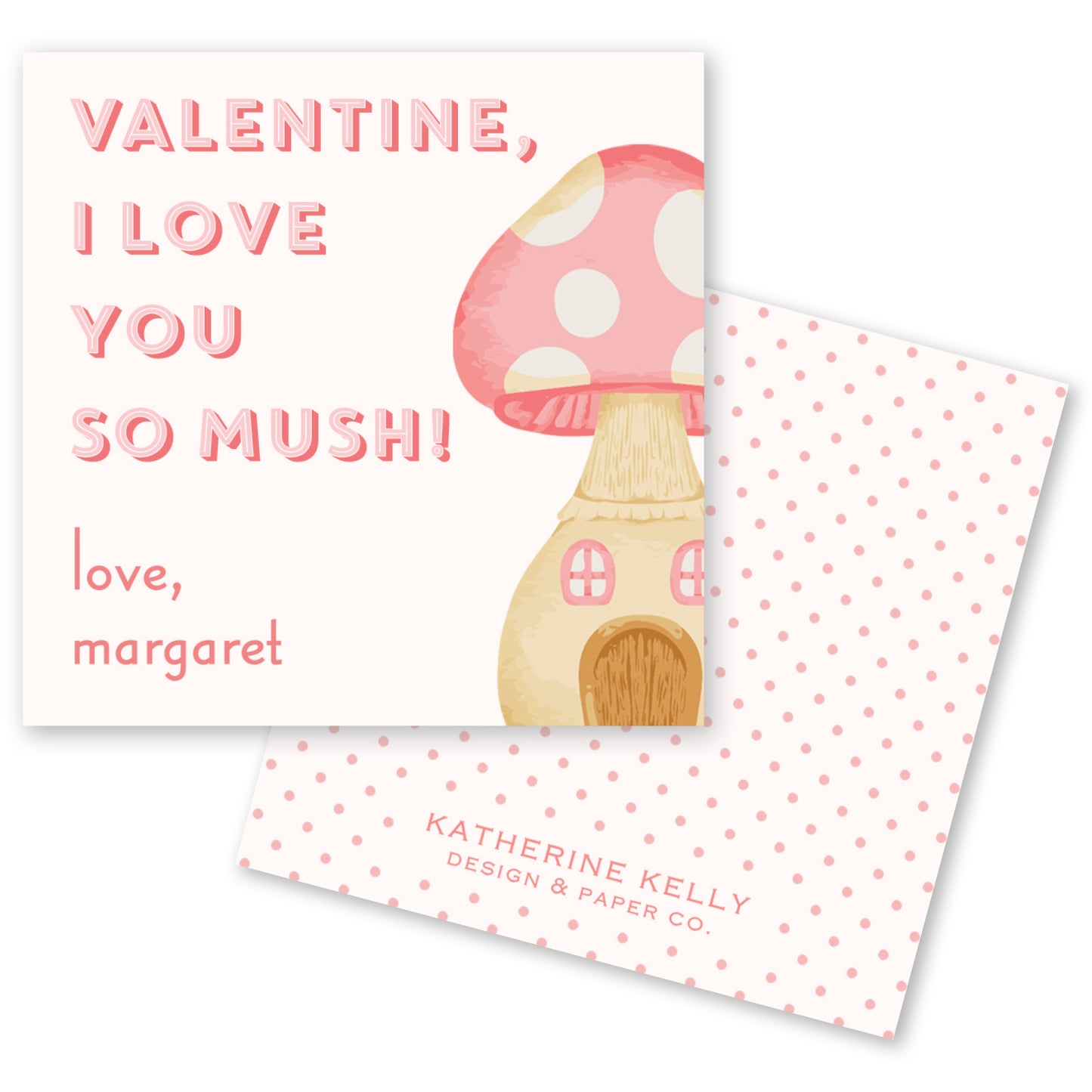 The image is a Valentine's Day card featuring a mushroom house and a text message.