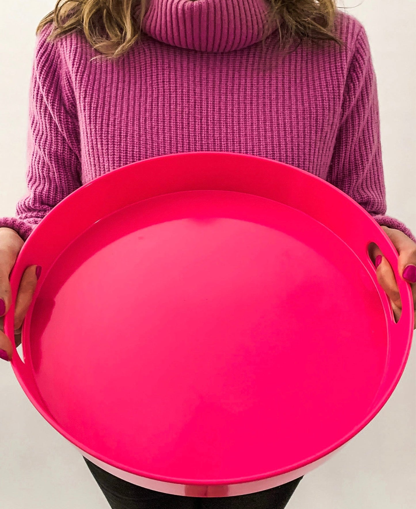 Hot Pink Party Serving Tray | Modern Decorative Melamine Tray with Handles