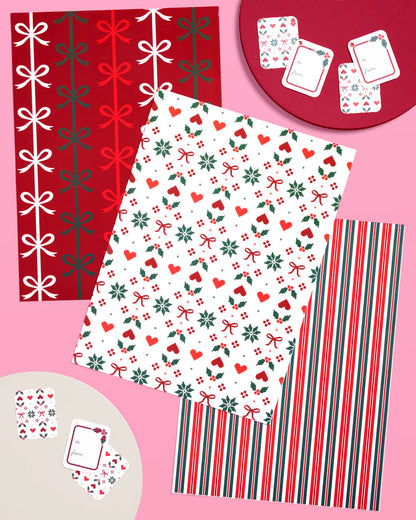 A Merry Mix Wrapping Paper Set - 12 sheets + 16 tags