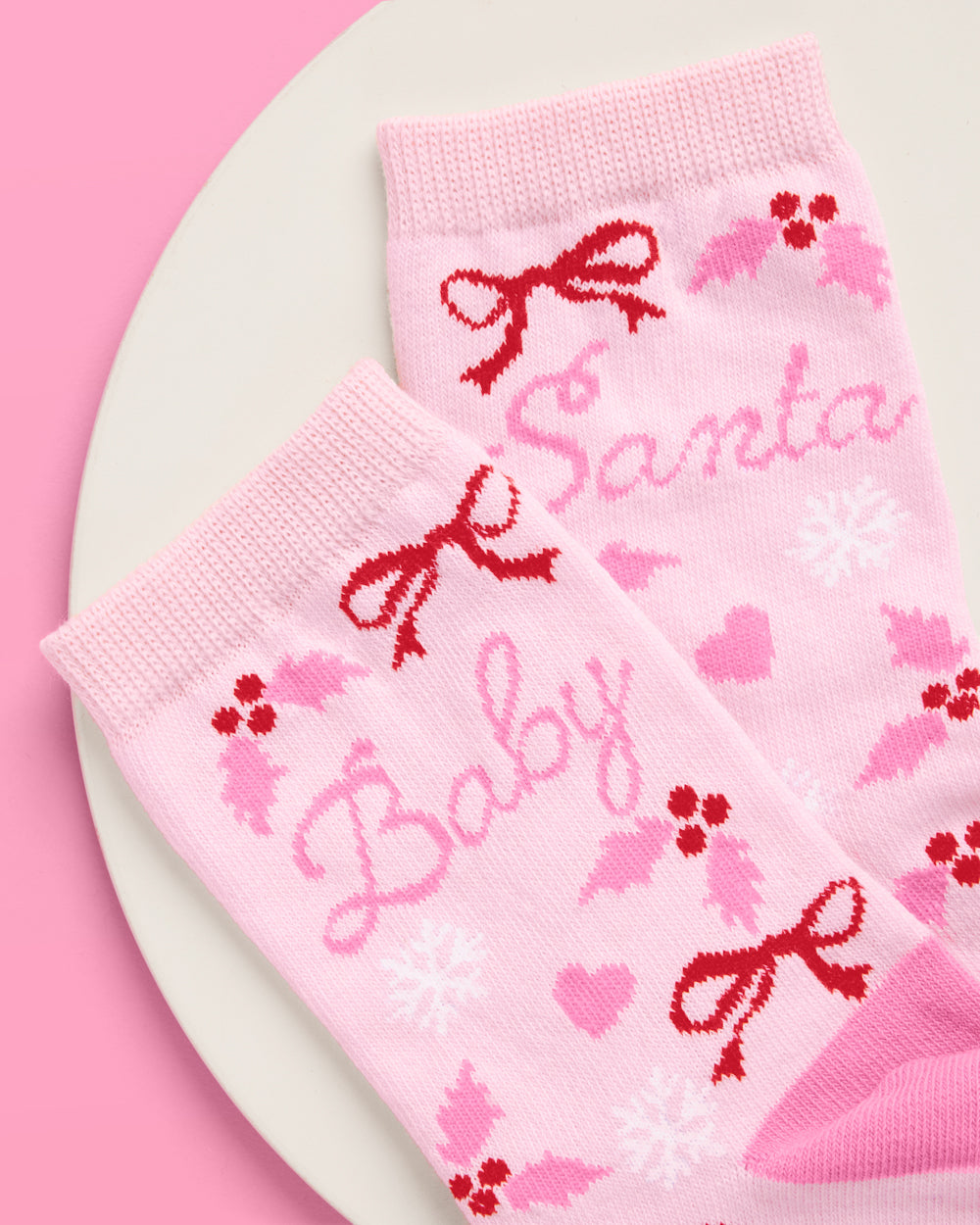 Santa Baby Knit Socks - pink tube socks