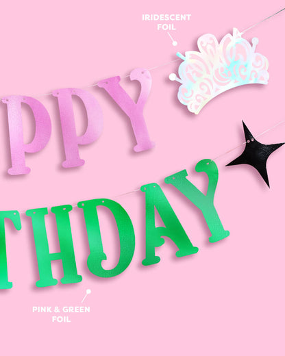 Birthday Witch Banner - pink + green foil banner
