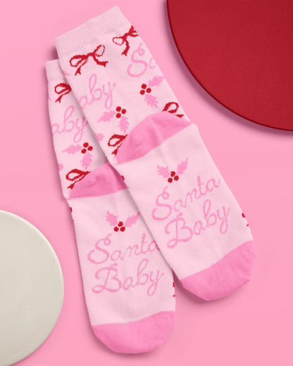 Santa Baby Knit Socks - pink tube socks