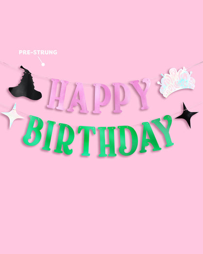 Birthday Witch Banner - pink + green foil banner