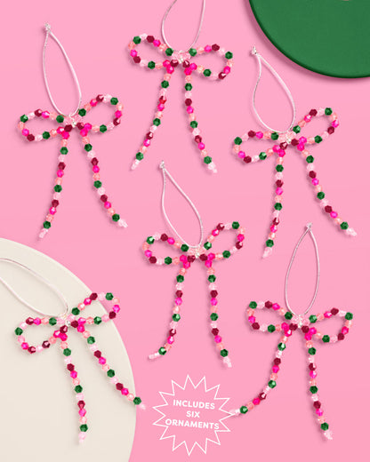 Beaded Bow Ornament Set - 6 beaded bows