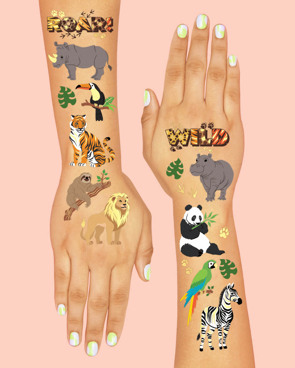 Jungle Animal Tattoos - 56 temporary tattoos