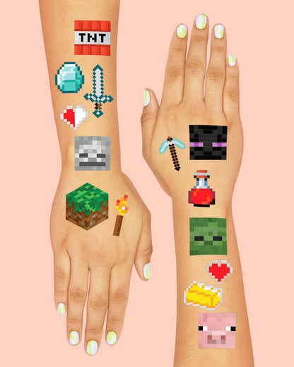 Pixel Mining Gamer Tats - 74 temporary tattoos