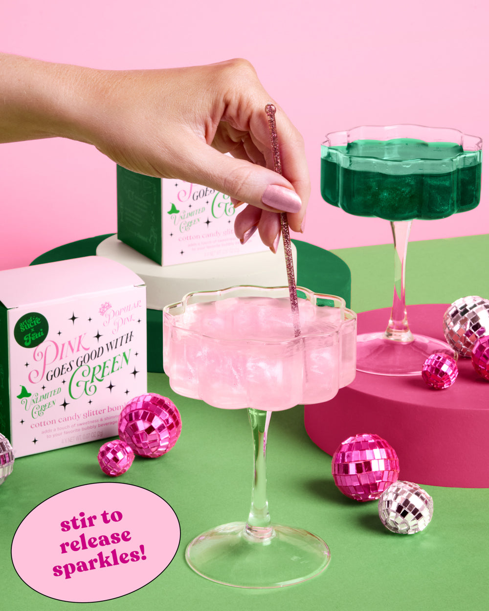 Pink + Green Glitter Bombs - 4 cotton candy glitter bombs