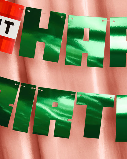 Pixel Mining Birthday Banner - mirrored green banner