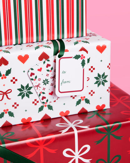A Merry Mix Wrapping Paper Set - 12 sheets + 16 tags