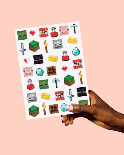 Pixel Mining Gamer Tats - 74 temporary tattoos