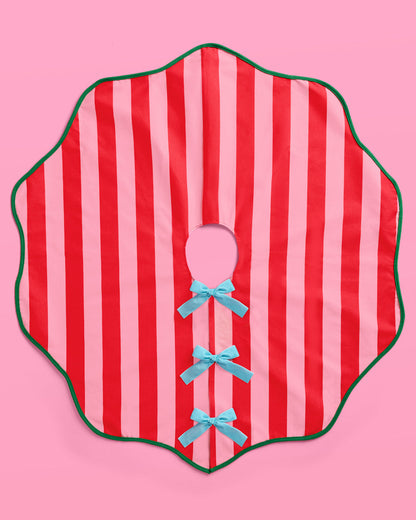 Candy Cane Tree Skirt - pink and red striped tree skirt