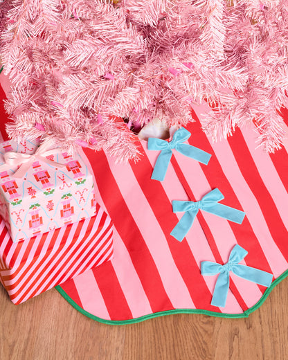 Candy Cane Tree Skirt - pink and red striped tree skirt