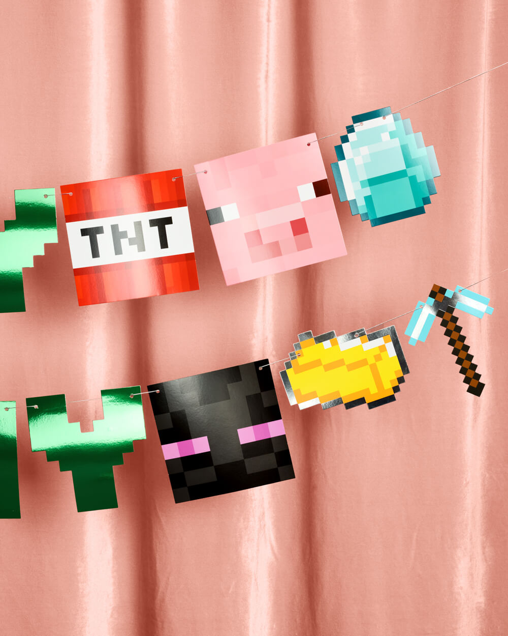 Pixel Mining Birthday Banner - mirrored green banner